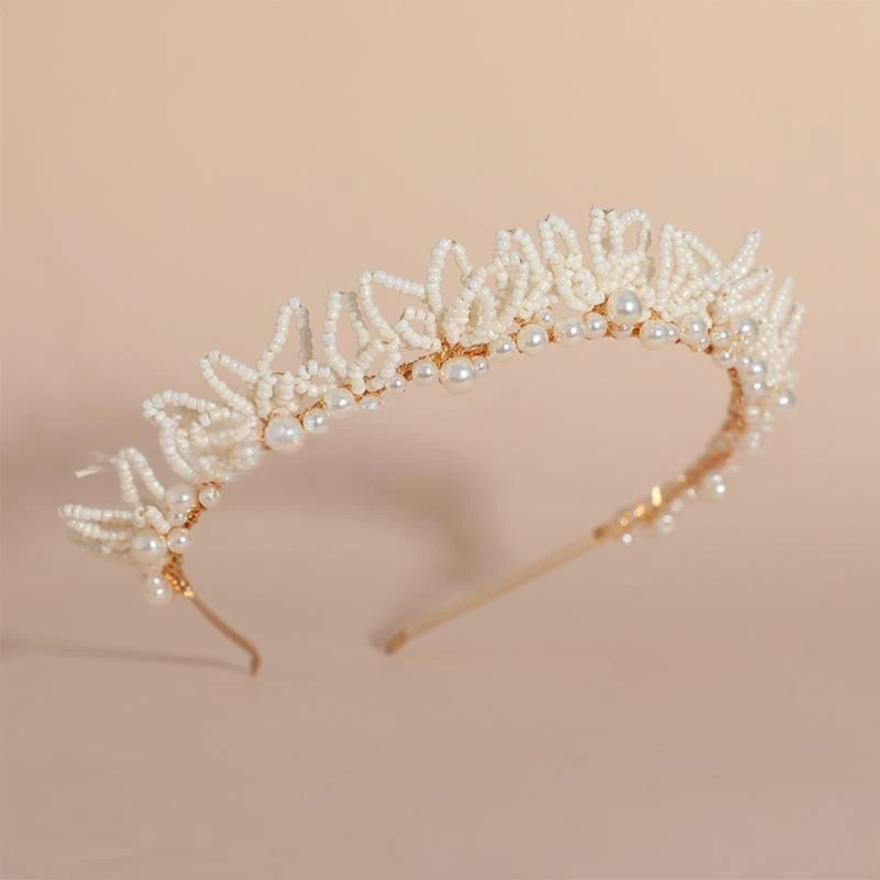 

652F Baroque Metal Hairband With Faux Pearls Embellishment Fashion Headbands Hair Accessory For Prom Event Hairstyles