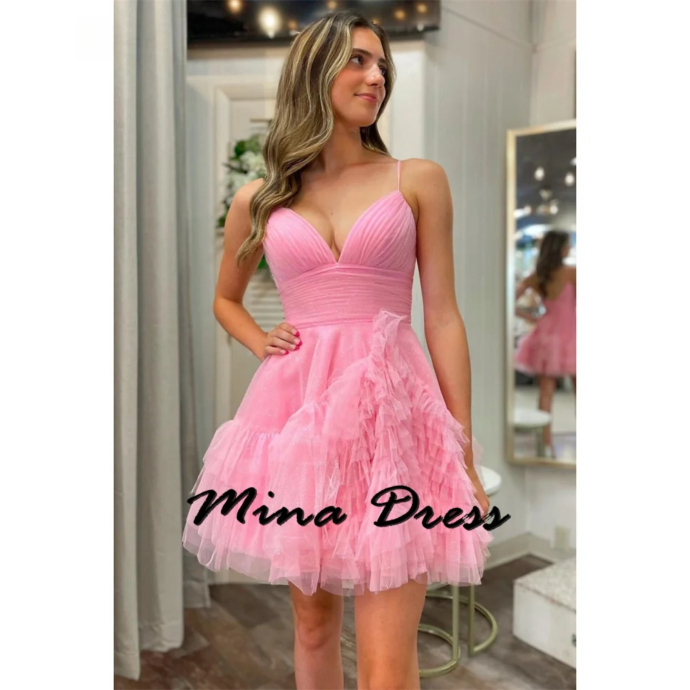 

Mina Customized Backless Elegant Party Dresses Woman Sleeveless Graduation Dress Es Short Layered Spaghetti Straps Evening Gown