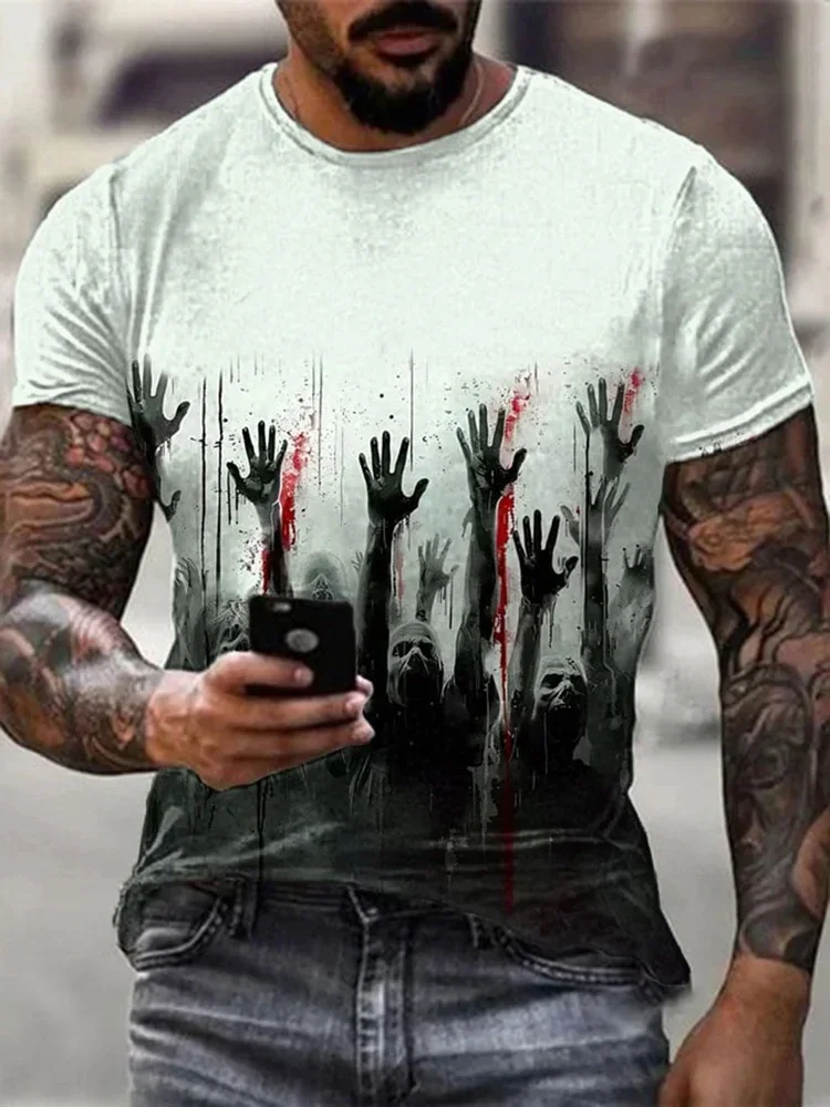 Halloween Men\'s T-shirt 3D blood print top new Men\'s Clothing summer men\'s T-shirt fashion short sleeve oversized men\'s wear