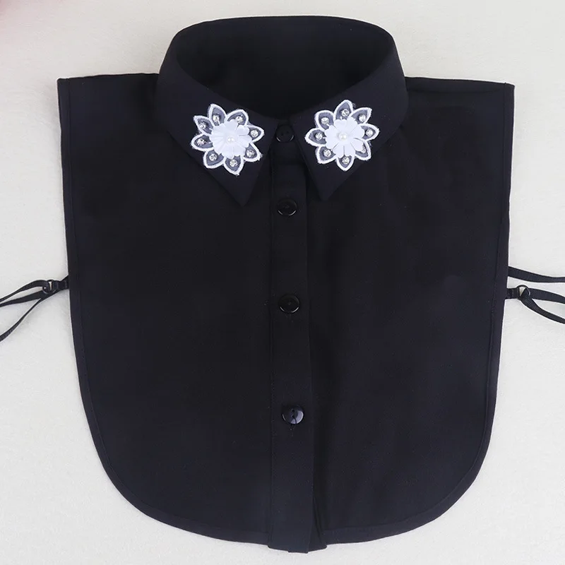 Linbaiway Chiffon Shirt Fake Collar for Women Detachable Collar Lapel Female Rhinestone Shirt False Collar Mujer Gift