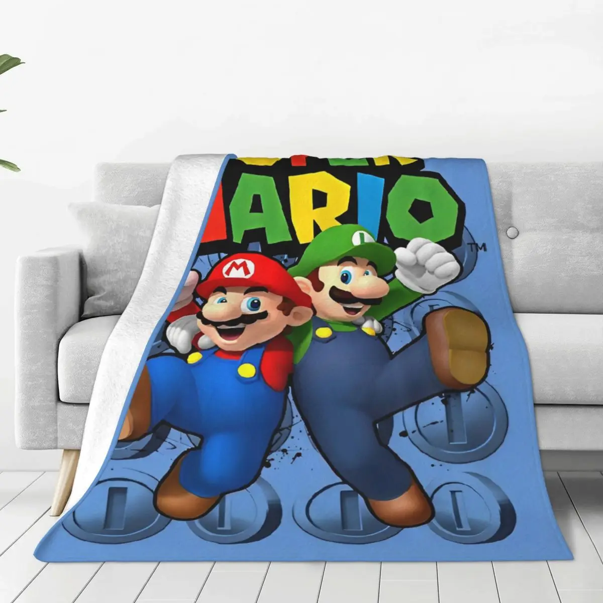 Brother M-Mario-Bros Cartoon Blanket Cover Game Wool Throw Blanket Airplane Travel Printed Ultra-Soft Warm Bedsprea