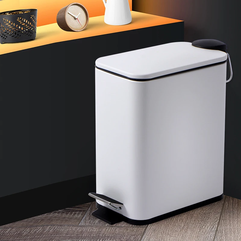 Modern 5L Stainless Steel White Silent Hotel Bathroom Dust Bin and Kitchen Household Metal Waterproof Garbage Can Gold Foot Bin