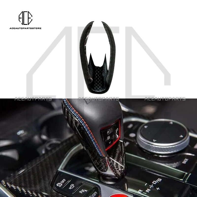 Dry Carbon Fiber For BMW M2 G87 M3 G80 M4 G82 G83 Real Dry Gear Shift Knob Cover Panel Decorative Car Interior Accessories