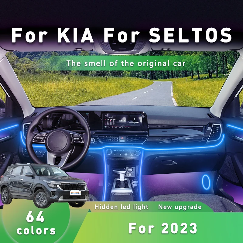 

FILIPLI для KIA SELTOS для 2023, синхронизация музыки, динамические атмосферные световые полосы с управлением через приложение, звуковая активация, 64 RGB, цветной свет
