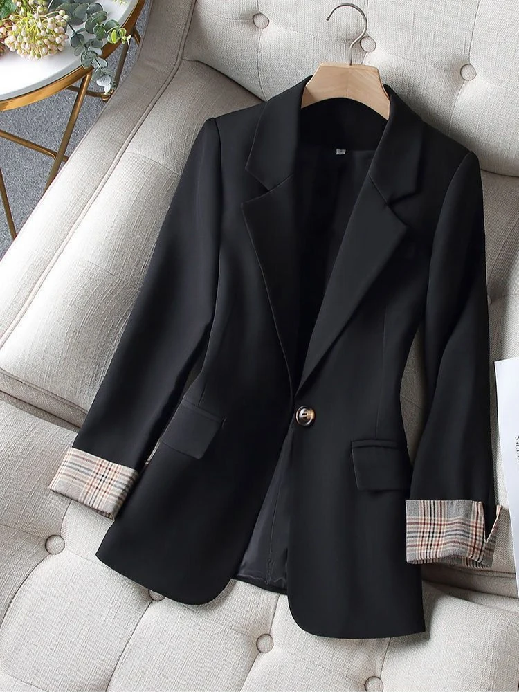 

Женский пиджак в корейском стиле, однотонный, в полоску на одной пуговице, с лоскутными манжетами, новинка 2025, женская повседневная офисная одежда для поездок на работу