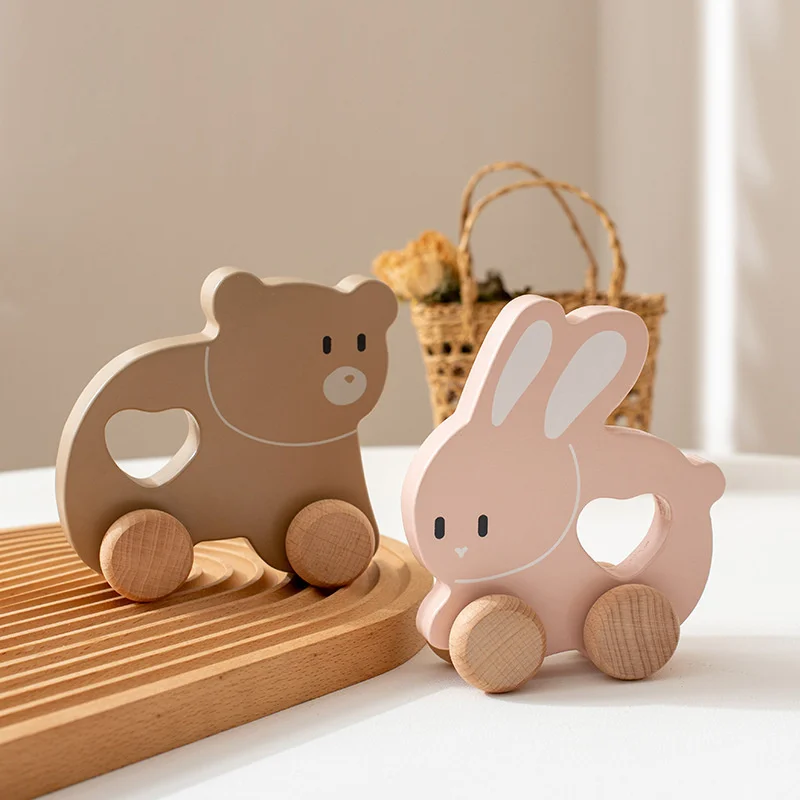 

2023 New Baby Wooden toys Animal Shaped Grasping Trolley Early Educational Car Toys For kids Building Blocks