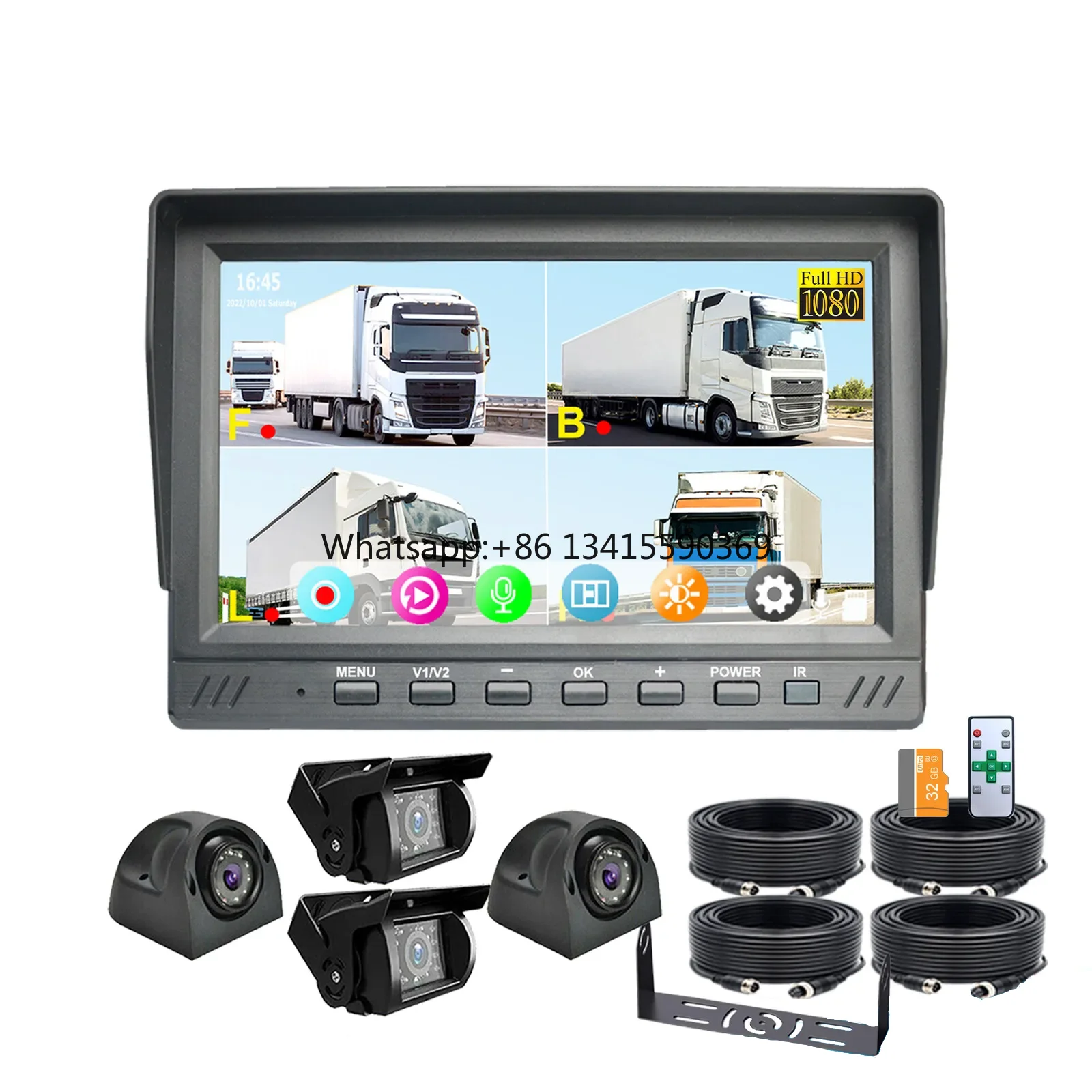 

7-дюймовая резервная камера 1080P, обзор для парковки на 360 градусов, водонепроницаемый разделенный экран, монитор QUAD, комплект системы безопасности заднего вида для грузовика