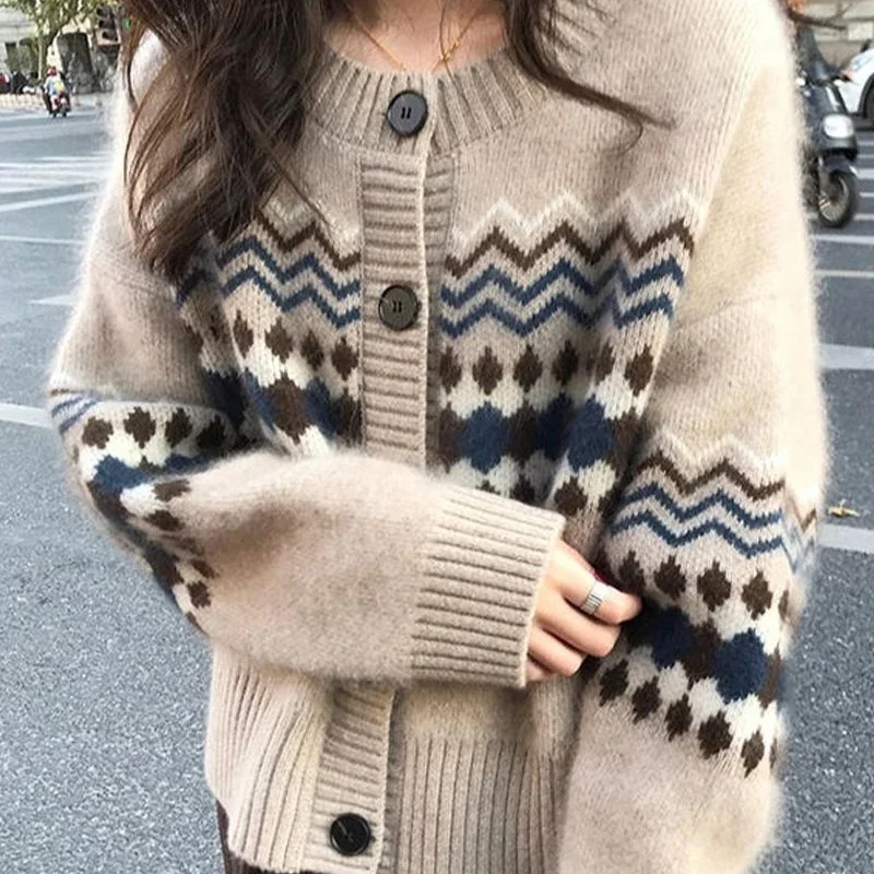 

HOUZHOU Vintage Casual Knitted Cardigan Women Preppy Style Fashion Sweater Harajuku Y2k Streetwear Autumn Winter Cardigan Tops