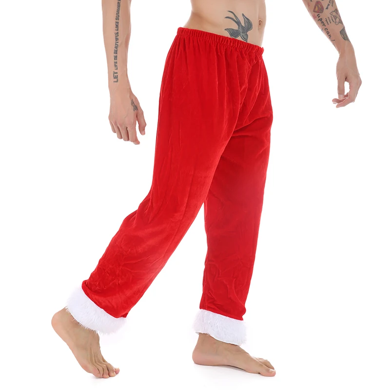 Weihnachtsmann Hose Roter Samt Weihnachtskostüme Feier Kostüme Unisex Zuhause Pyjama Hosen Warme lange Unterhosen – Detail 5