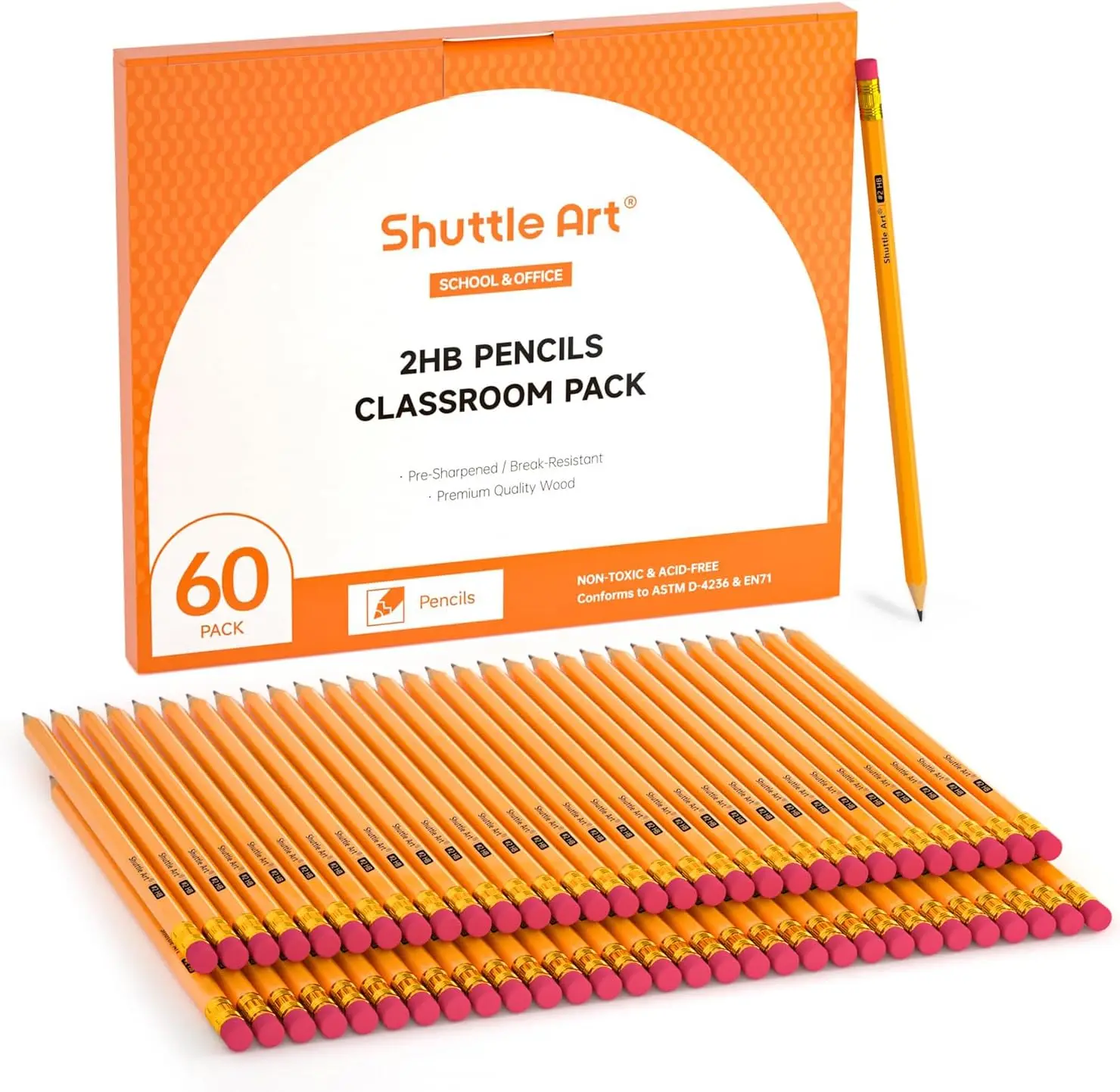 

60 Pack #2 HB Pencils, Pre-sharpened with Erasers, Bulk for School & Office