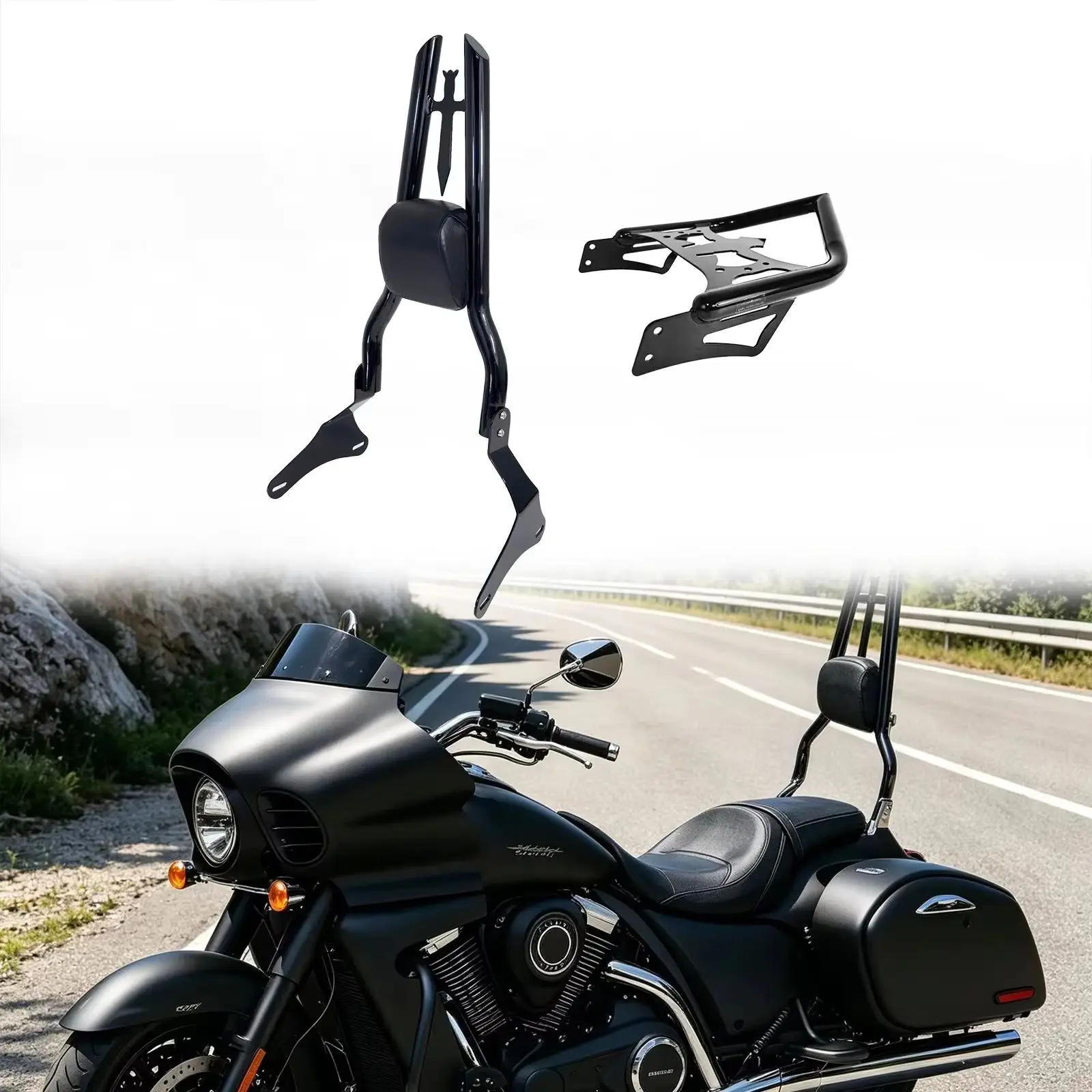 

Detachable Motorcycle Backrest Passenger Sissy Bar & Luggage Rack For Kawasaki Vulcan VN 1700 Vaquero VN1700 Models 2011-2025