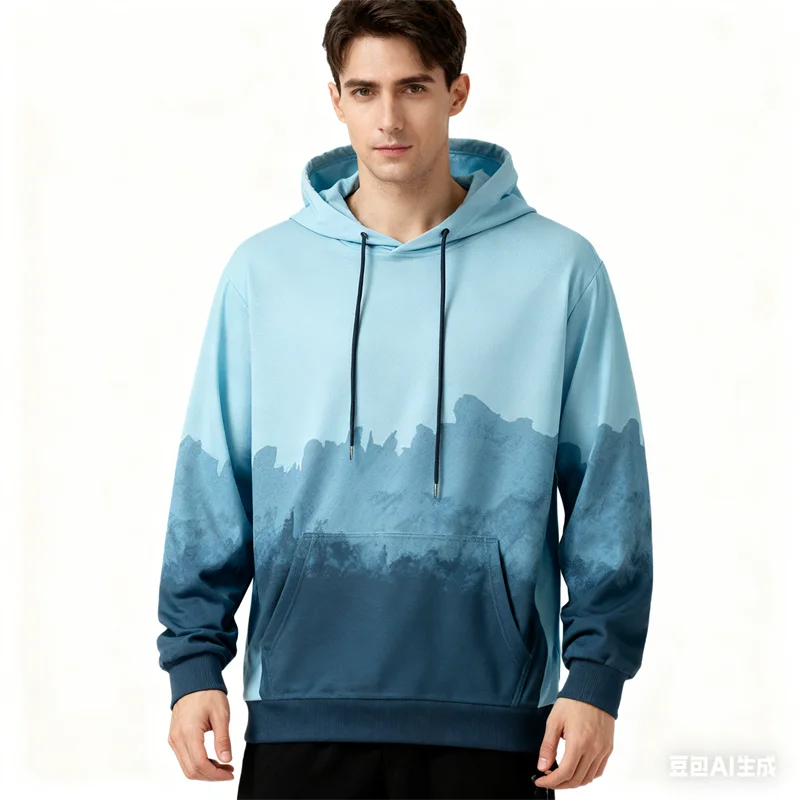 

Men's Sports Hoodies Fashion Gradient Harajuku Quick Drying Long Sleeve Sweatshirts Autumn Winter Casual Loose Men Clothing Top