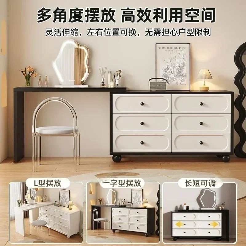 French retro dresser, chest, small apartment bedroom, rotatable makeup table at the end of the bed