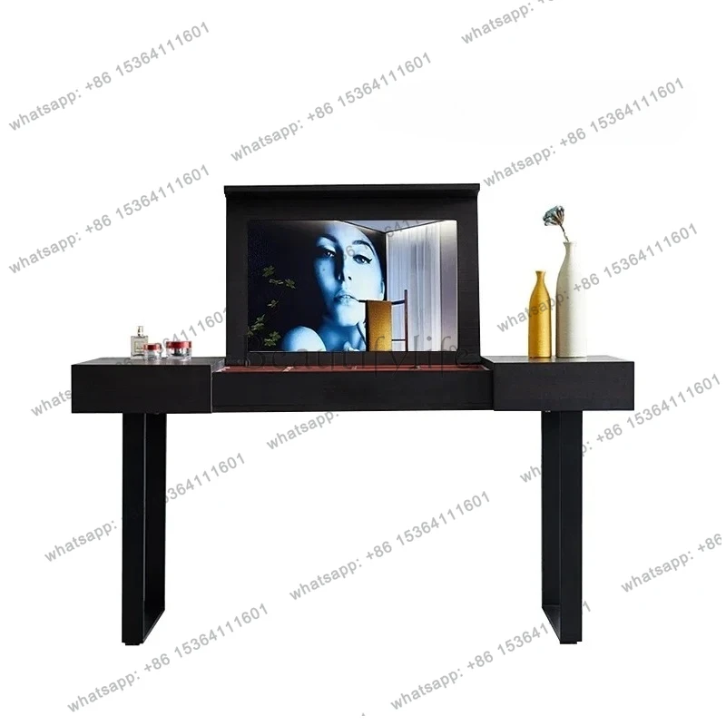 

Italian Minimalist Smoked Wood Makeup Table Antique Multi-function Up And Down Flip Mirror Makeup Table Dresser