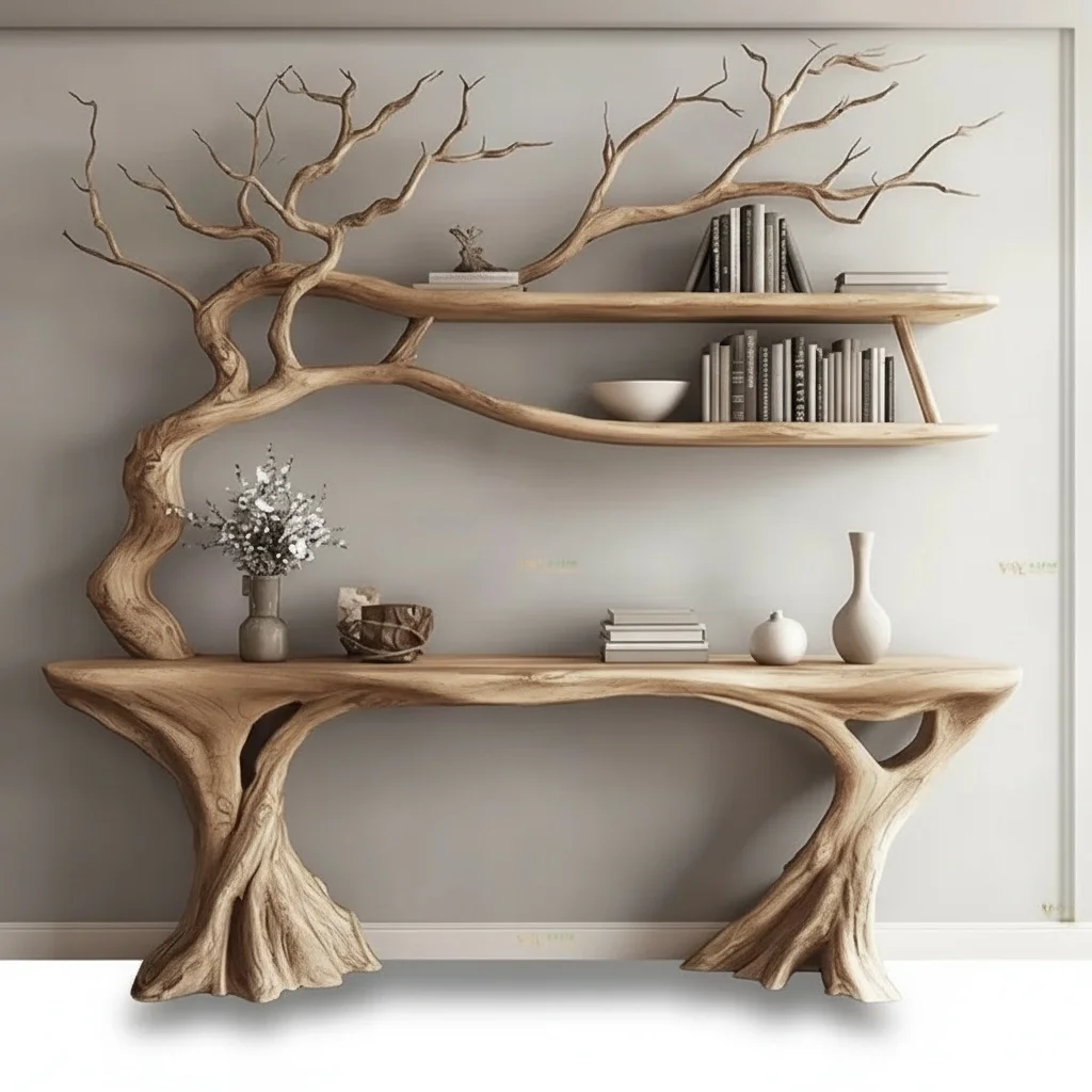 

Live Edge Shelving, Solid Wood 130x200cm Floating Tree Bookshelf, Wall Mount Display Shelf, Modern Wooden Wall Bookcase