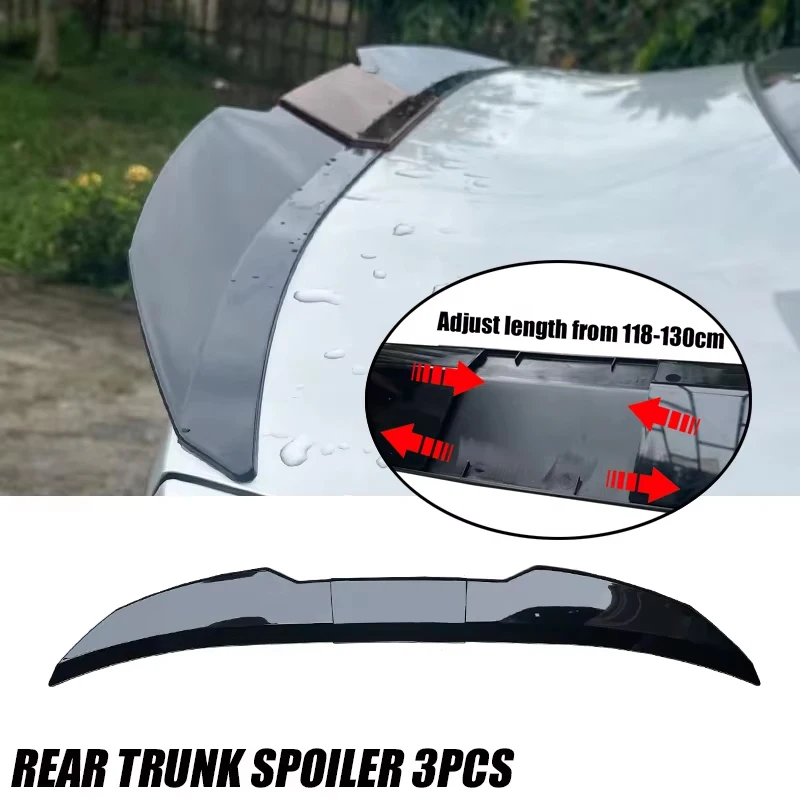 3-Piece Universal Car Rear Trunk Roof Spoiler Gloss Black Auto Accessories Car Styling DIY Length Styling