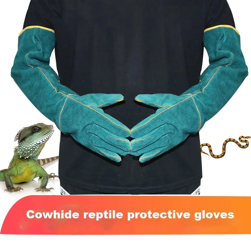 Safety Gloves Catch Dog Cat Reptile Animal Ultra Long Leather Green Pets Grasping Protective Green Iguana Anti Grasping Gloves