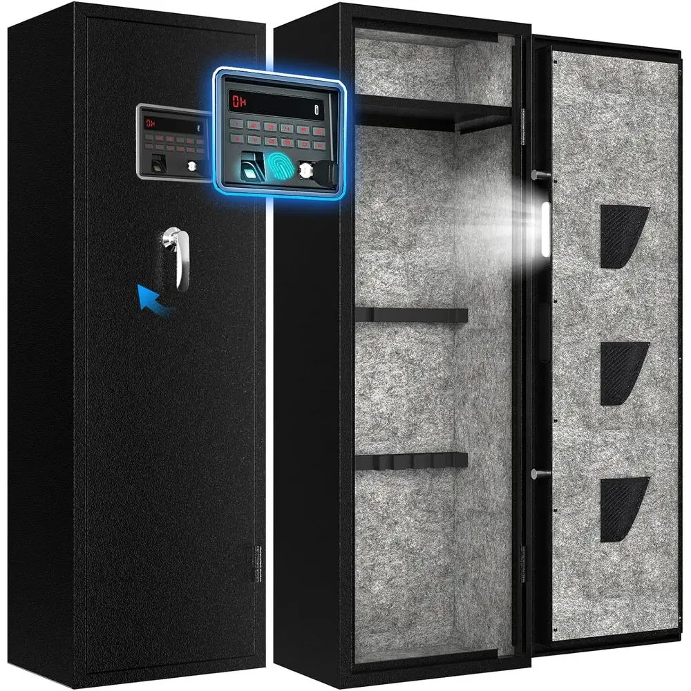 

Биометрический сейф для оружия, большой сейф для пистолетов и ружей с улучшенной панелью и LED-подсветкой, быстрый доступ по отпечатку пальца