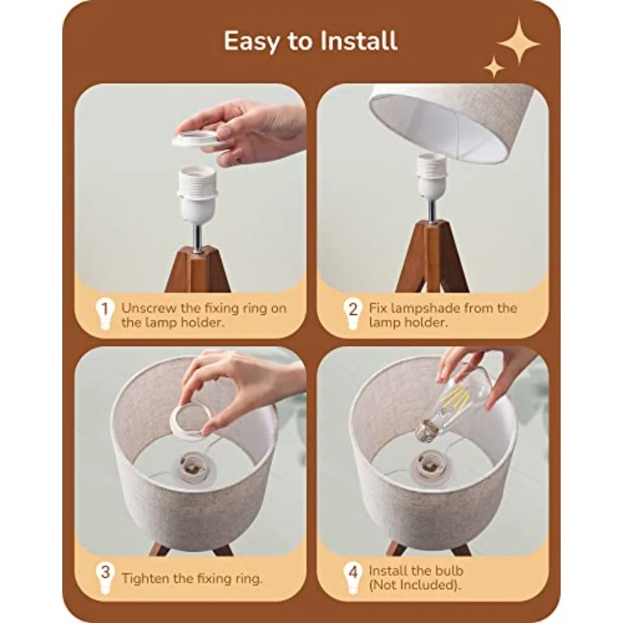 Lampada da tavolo piccola Lampada da comodino treppiede in legno con paralume in tessuto di lino Lampada da comodino da 14,2 pollici per camera da letto Soggiorno Ufficio 2