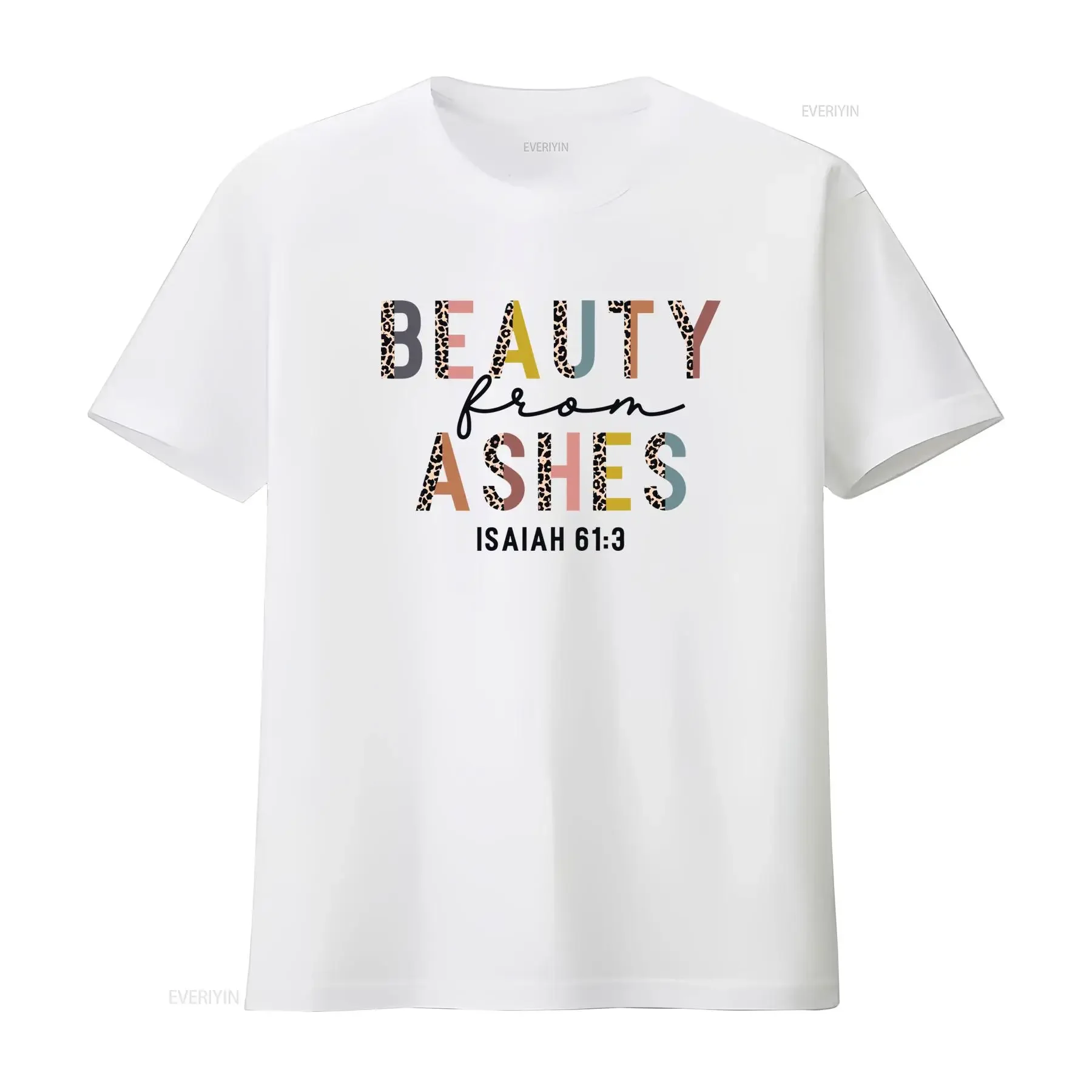 Casual Christian Leopard Print Beauty From Ashes Isaiah 61 3 Bible Verse T Shirt vintage Washed graphic streetwear Slightly