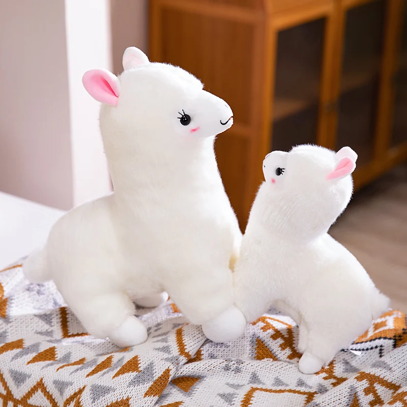 Muñeco de peluche de Alpaca de simulación para niños y niñas, muñeco de Alpaca de PIE BLANCO, decoración de dormitorio, sofá, regalos de cumpleaños, 25 cm, 35cm