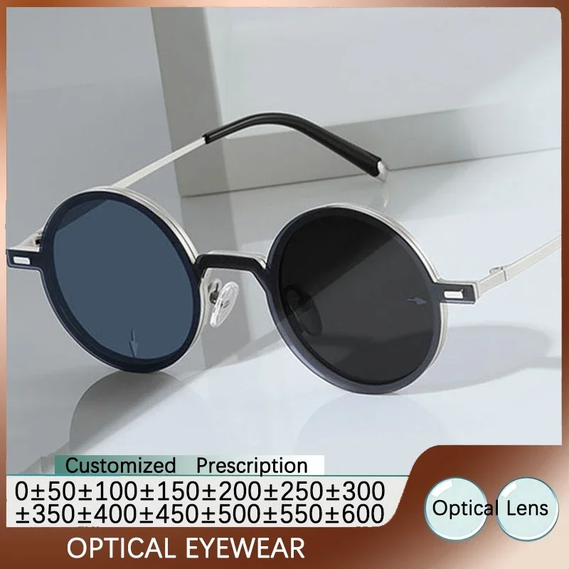 New Men's Myopia Glasses Adjustable Darkness Rotating Polarized  Round Magnetic Clip On Metal Frame Optical Lenses