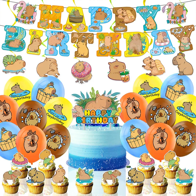 

Capybara Children'S Birthday Party Decoration Balloons Set Baby Shower Cute Capybara Banner Cake Topper DIY Decor Kids Toys