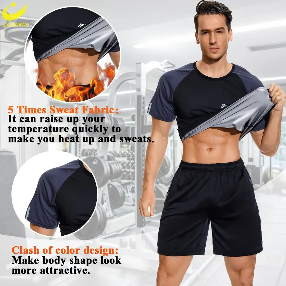 LAZAWG SaunaT-shirt for Men Sweat Jacket Weight Loss Top Slimming Suit Body Shaper Fat Burner Gym Exercise Sport Workout Fitness