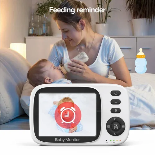 Imagen 2 del producto BabyStar-Monitor de vídeo inalámbrico para bebé, 3,2 pulgadas, con canciones de cuna, visión nocturna automática, intercomunicador bidireccional, monitoreo de temperatura, niñera