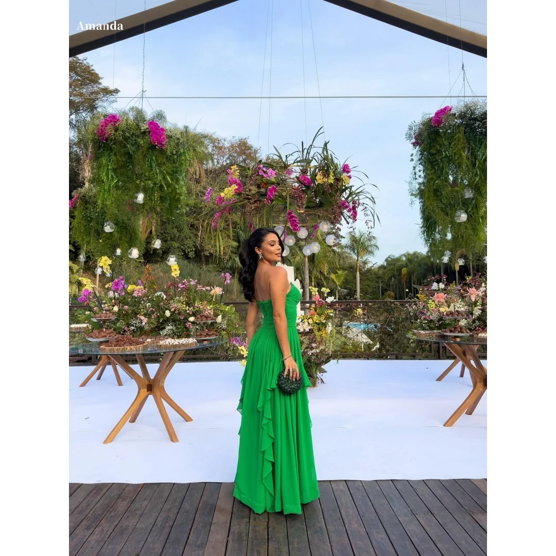 

Amanda Customized Green Strapless Backless Prom Dress Sleeveless vestidos de noche A-line Floor-Length Chiffon Formal Evening