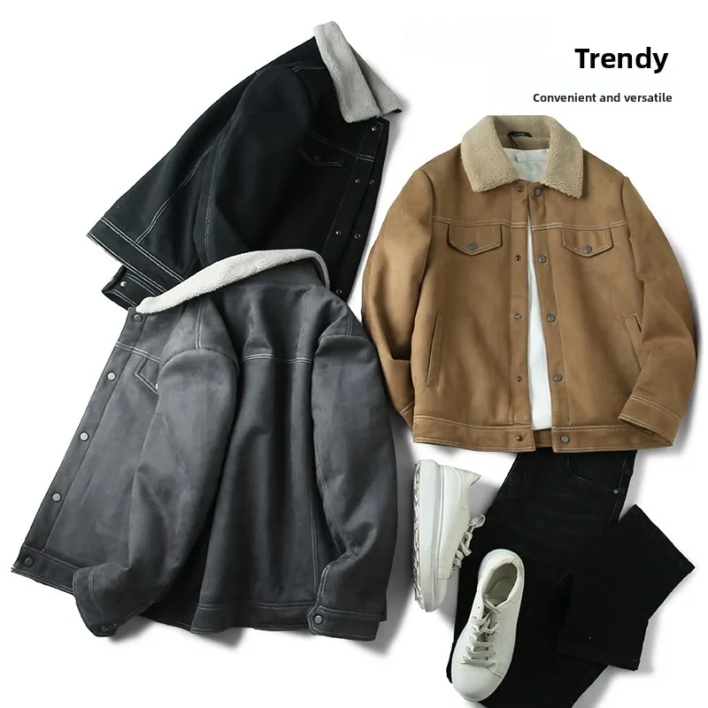 

Recommended Fine Suede Woolen Jacket Thickened Casual Collar Men's Autumn Winter Outerwear Standard Fit Youth Fashion