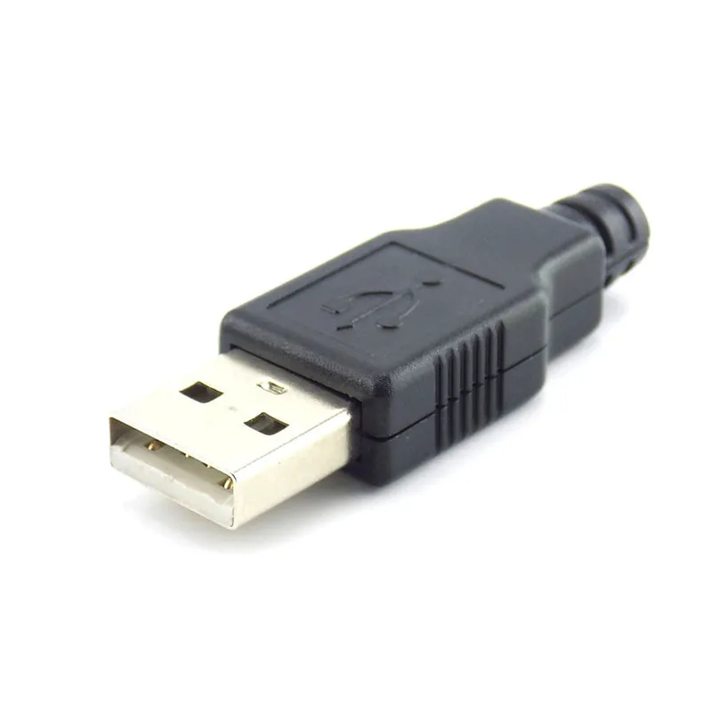 2.0 usb tipo um macho 2.0 conector de soquete usb com capa de plástico preto tipo de solda 4 pinos plug conector diy d5