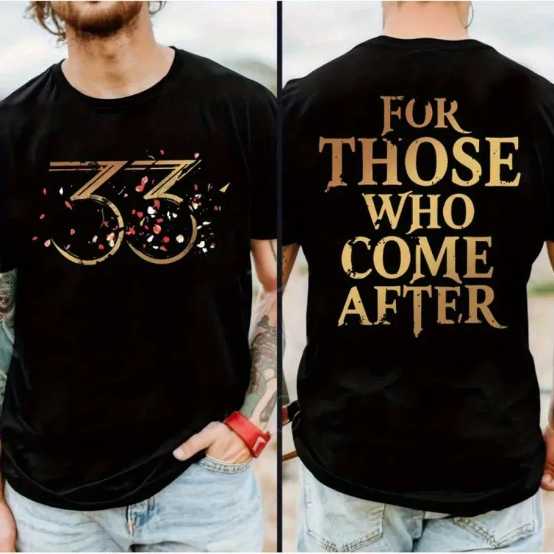 تي شيرت ألعاب Claire Obscur Expedition 33 إصدار محدود باللون الأسود الذهبي رقم 33 مطبوع من الأمام والخلف للجنسين إصدار جامعي