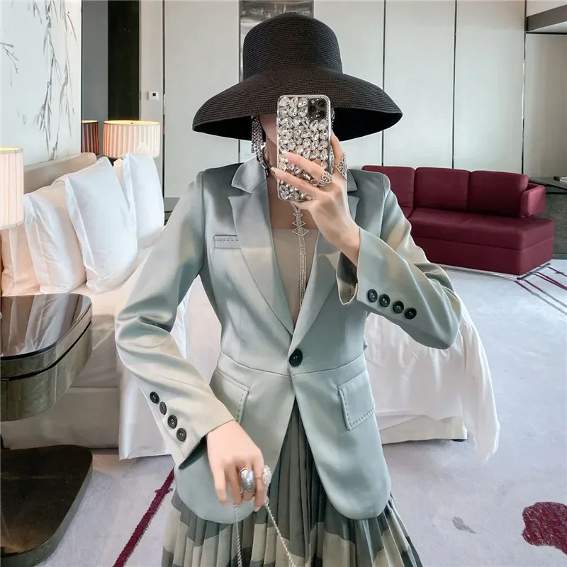 

2024 New Fashion Autumn Winter Office Ladies Jackets and Coats Notched Full Sleeve Buttons Pockets Solid Color Blazer Outerwear