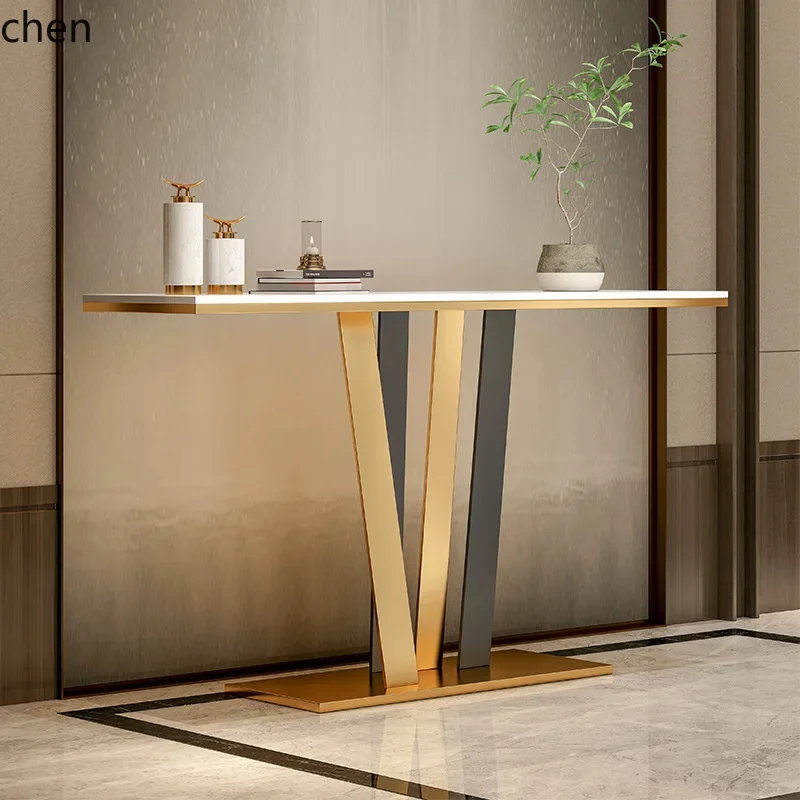Y17- Stainless Steel   Table Wall-Mounted Iron Art Living Room Modern Metal Entryway Table Marble Entryway Cabinet Rock Board