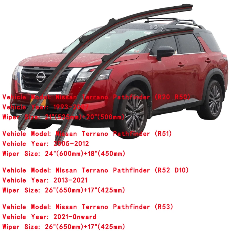 For Nissan Terrano Pathfinder SUV R53 2021 2022 Red Blue Yellow Car Window Brushes Double Rubber Windshield Wiper Blades Winter view 2