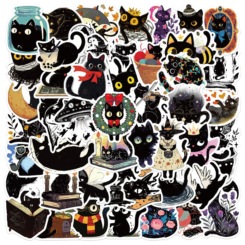 10/30/50pcs Cartoon Black Cat Stickers Kawaii Girl Decal DIY Scrapbook Phone Guitar Laptop Waterproof Cute DIY Sticker Wholesale