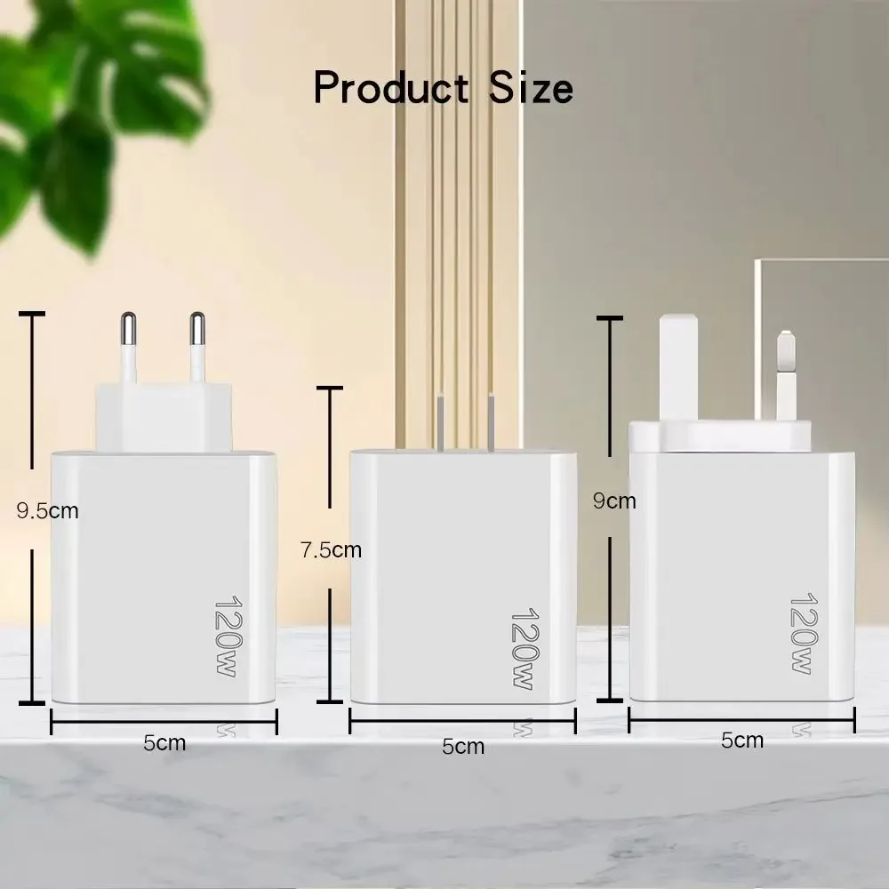 샤오미 120W 고속 충전 USB C 타입 충전기, PD QC 3.0 USB C 충전기, EU, US, UK 플러그 어댑터, 아이폰, 화웨이, 삼성용, 5 포트