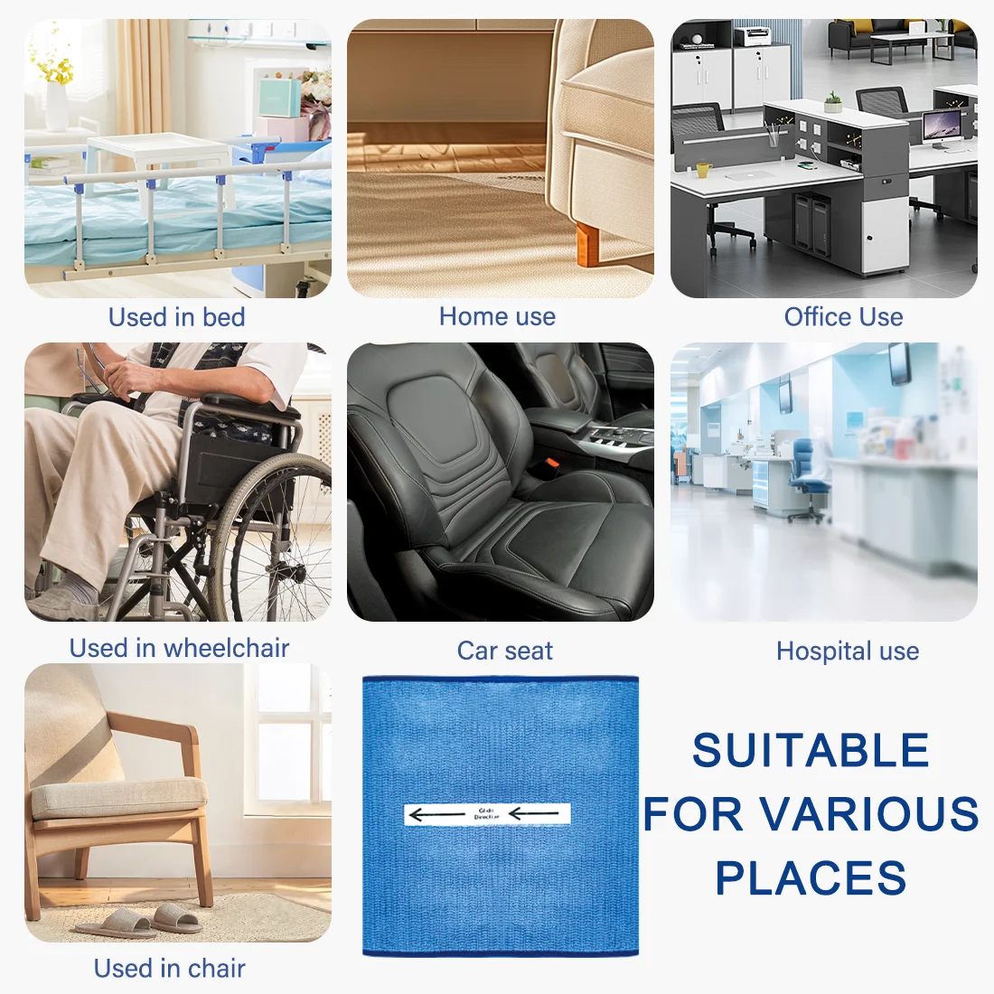 Ehucon Repositioning One Direction Tubular Seat Cushion Non-Slip Pad for Elderly Fall Prevention Wheelchair Accessories 17"x17"