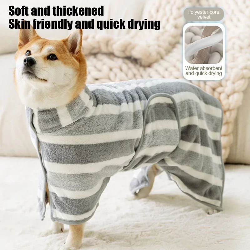 Dog Bathrobe Fully Wrapped with Bath Towel Quick Drying Absorbent Bath Towel Pet Comforter Cat Bath Towel