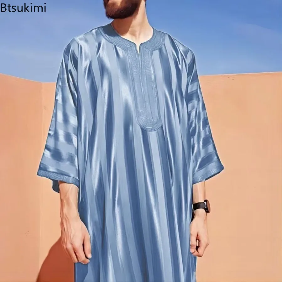 Muslim Fashion Robes for Men Islamic Clothing Saudi Arabic Embroidered Kaftan Jubba Thobe Luxury Gentleman Party Abayas for Men