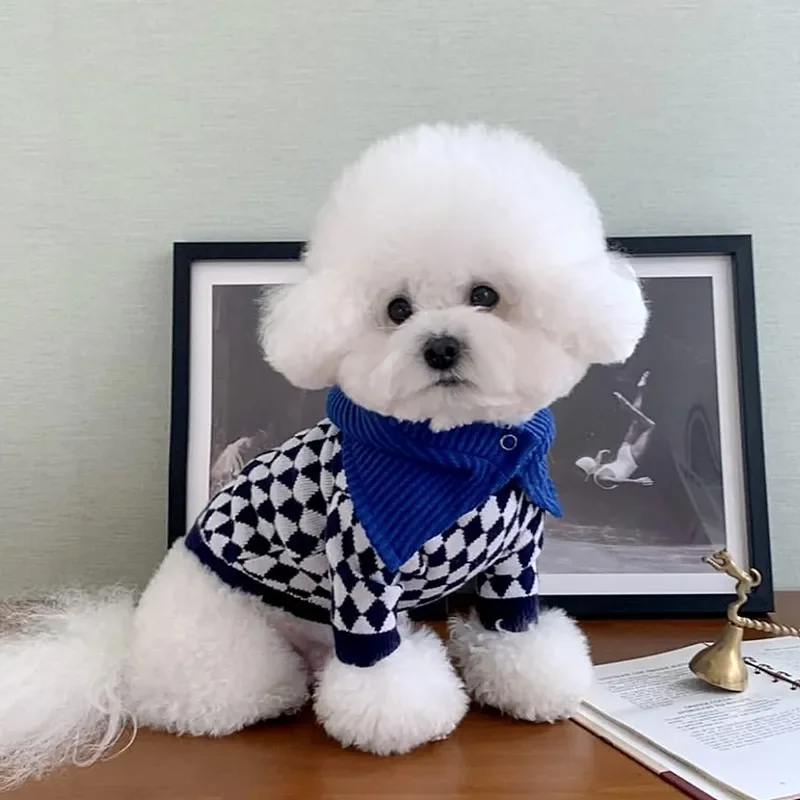 Fashion Green Plaid Dog Coat Winter Teddy Clothes Puppy Sweet Dog Sweater Casual Dog Clothing Pullover Cute Two Legged Clothes