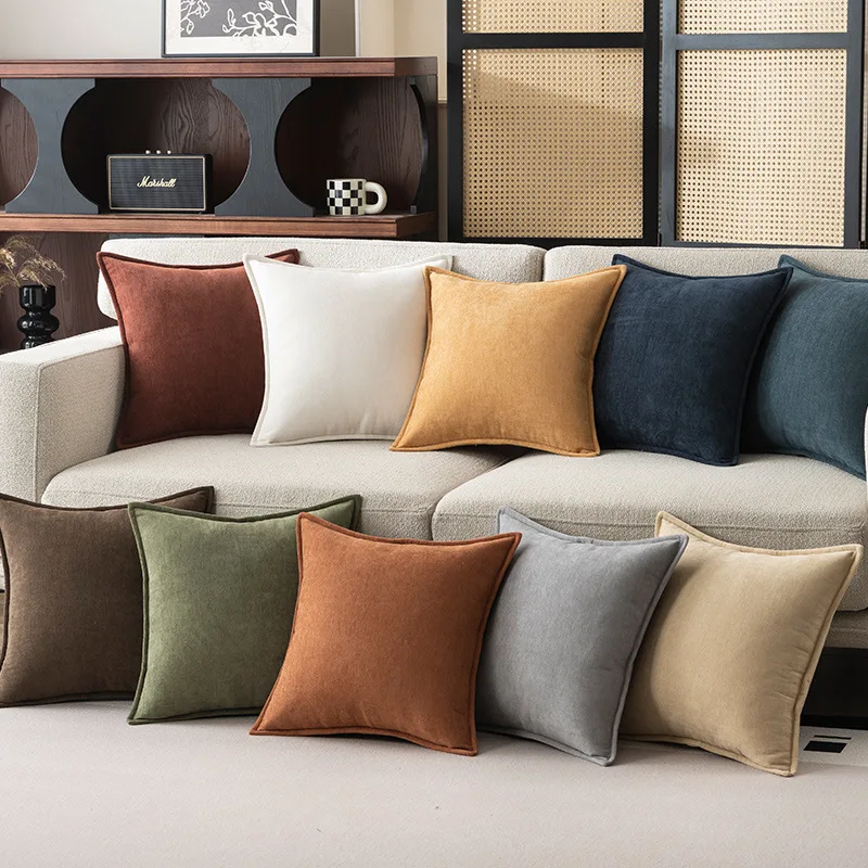 Spring Green Cushion Cases Edges Double-Stitched Modern Chenille Throw Pillow Covers Home Decor for Couch Living Room 18x18 Inch