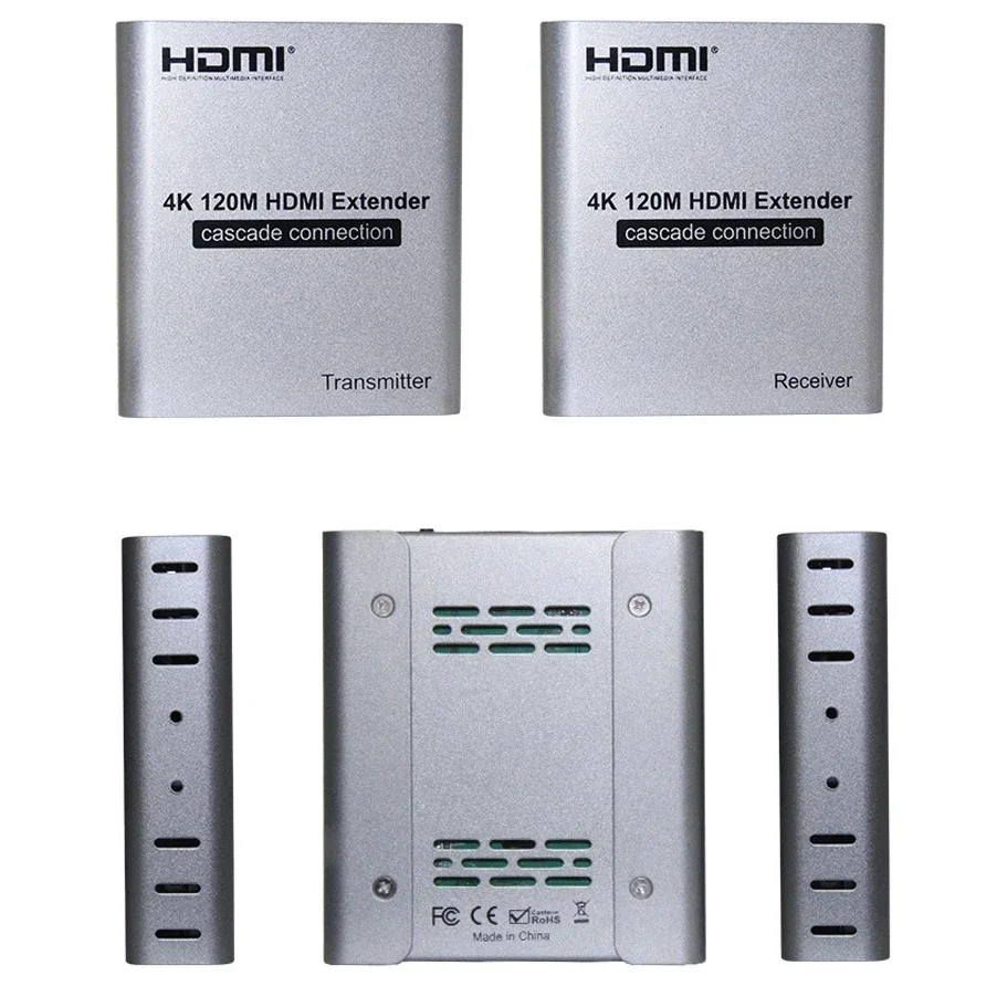 Prolongateur HDMI 4K avec Câble Ethernet Catinspectés CAT6, Émetteur Vidéo, Récepteur, Convertisseur, Prise en Charge de la Connexion en Cascade, Boucle HDMI, 120m