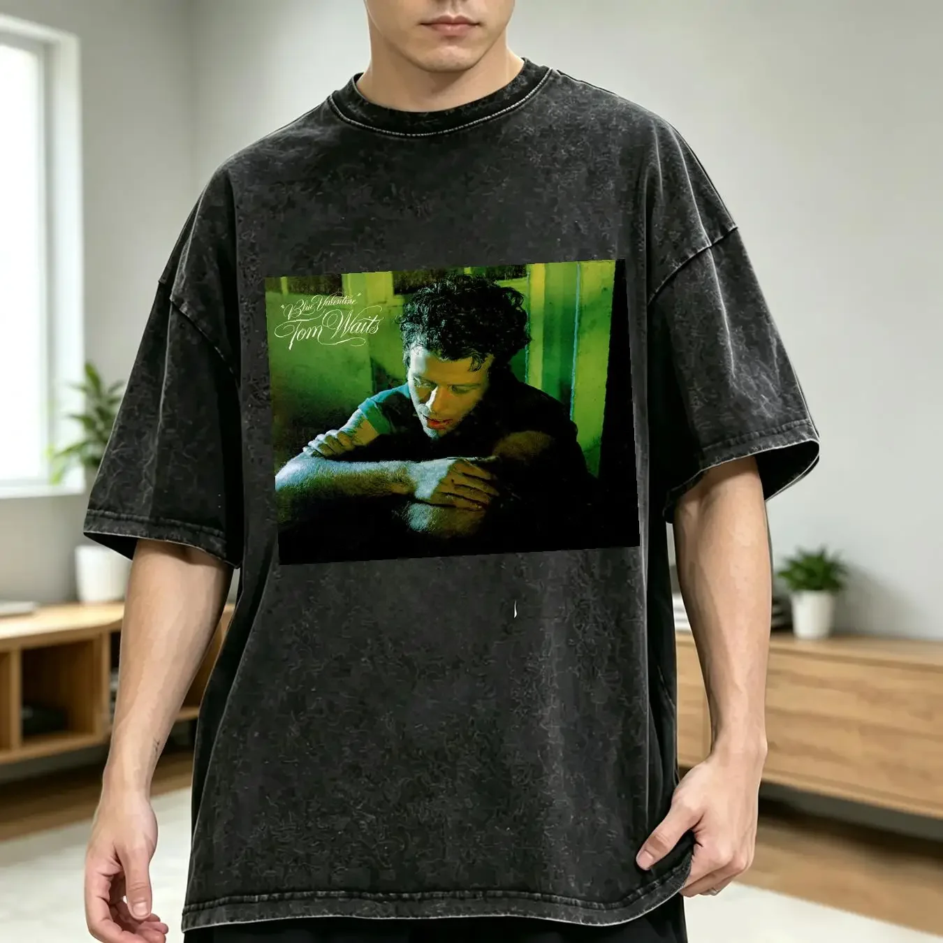 washed T Shirt TOM WAITS blue valentine vinyl cd cover SMALL MEDIUM LARGE XL vintage Washed Top For Everyday Wear Breathable