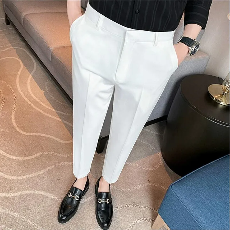 High Quality 9 Color Summer Fashion Mens Suit Pants Formal Business Slim Fit Solid Color Office Social Trousers Streetwear