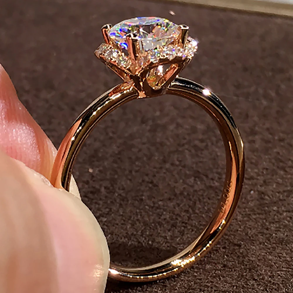 Custom Solid 14K Au585 Rose Gold Women Wedding Party Engagement Ring 1 2 3 4 5 Carat Round Flower Moissanite Diamond Ring