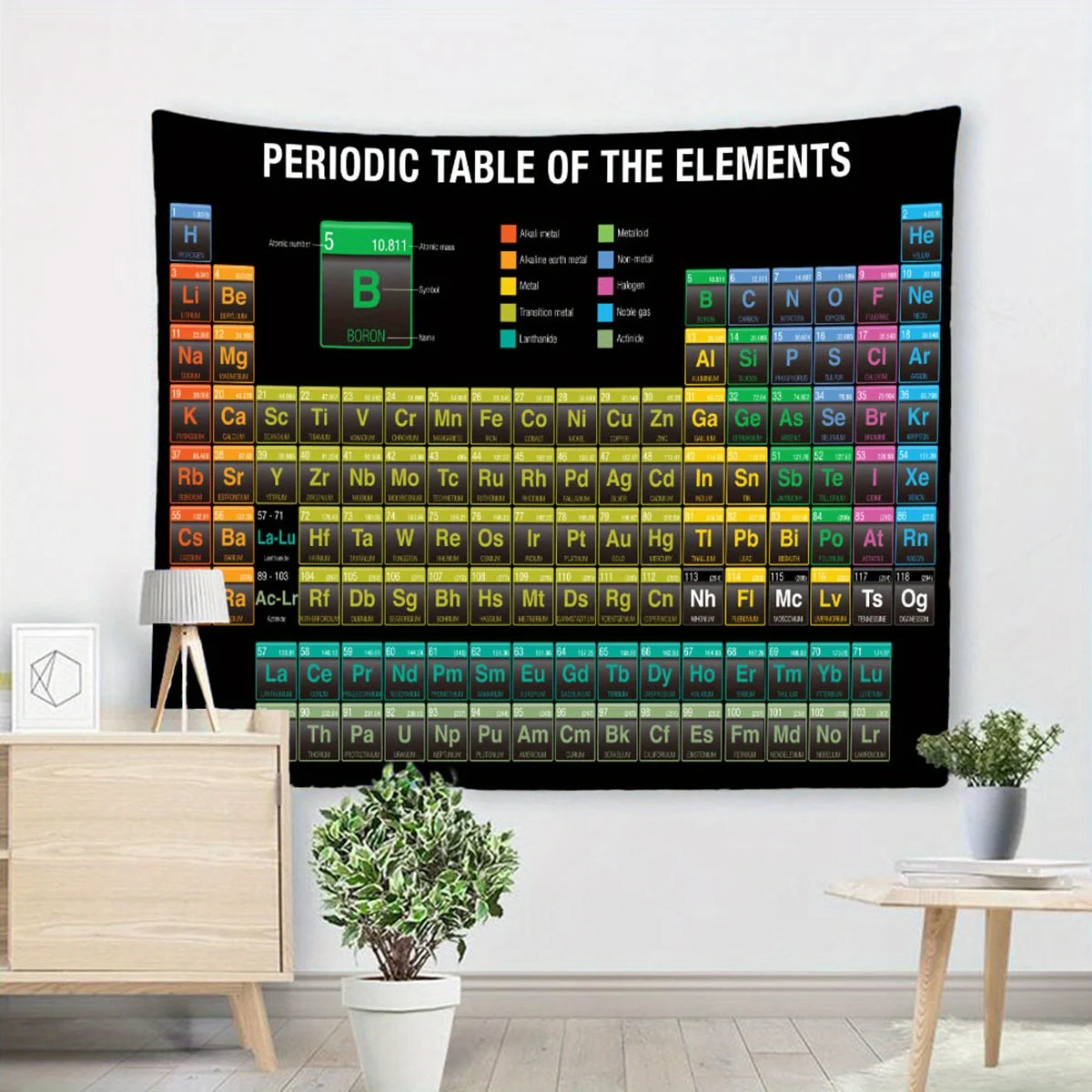 Educational Periodic Table Tapestry: Colorful Chemistry Chart for a Modern Home Decor