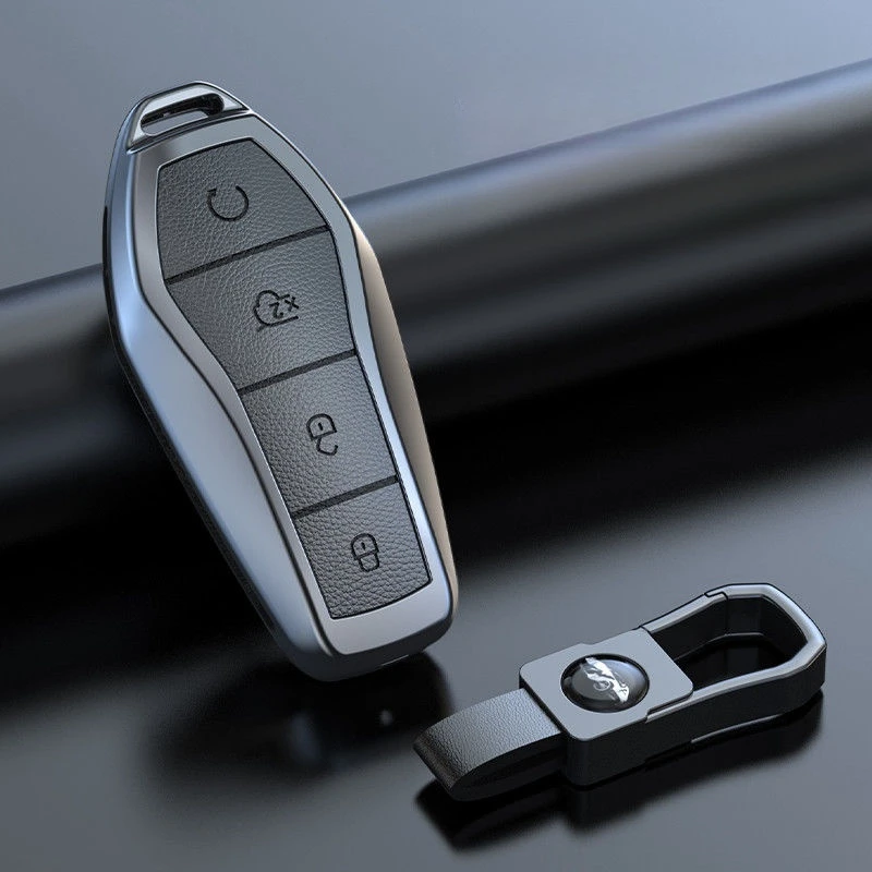 For BYD Key Cover Song Plus Atto 3 Han EV DM Qin Seal Dolphin Leather Metal Remote Fob Holder Keychain BYD Key Protective Case