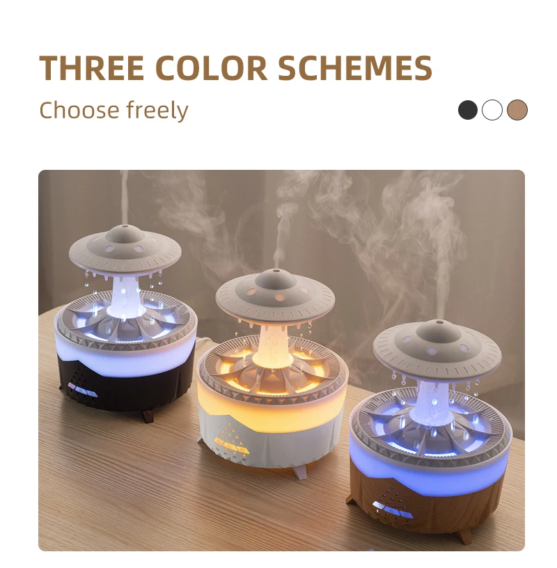 350 ml Aroma Luftbefeuchter Mini USB Fernbedienung Regentropfen Bunte Licht Aromatherapie Zimmer Regen Wolke Aroma Öl Diffusor – Detail 14